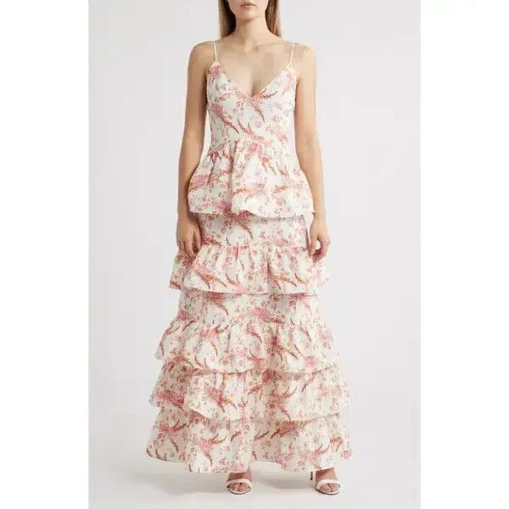 $400 SONYA MODA Australia  Amara Tiered Linen/Silk Maxi Dress Size Large
